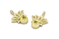 Brass Flower Charm, Raw Brass  Lotus Flower Charms With 1 Loop - Pad Size 6mm (21x17mm) N2074