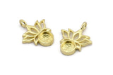 Brass Flower Charm, Raw Brass  Lotus Flower Charms With 1 Loop - Pad Size 6mm (21x17mm) N2074