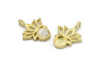 Brass Flower Charm, Raw Brass  Lotus Flower Charms With 1 Loop - Pad Size 6mm (21x17mm) N2074