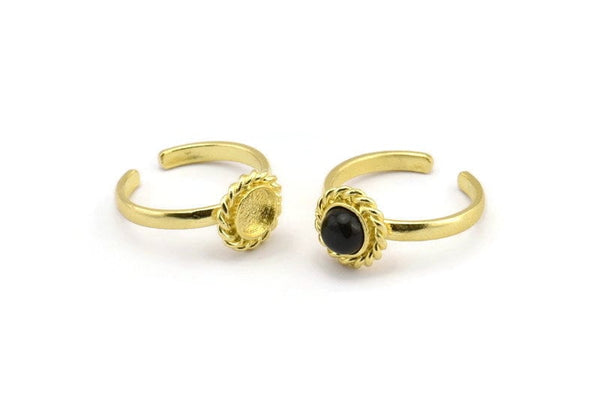Brass Ring Settings, Raw Brass Round Shaped Ring With 1 Stone Setting - Pad Size 6mm N2093
