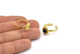 Brass Ring Settings, Raw Brass Round Shaped Ring With 1 Stone Setting - Pad Size 6mm N2093