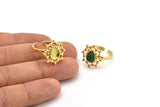 Brass Ring Settings, Raw Brass Flower Rings With 1 Drop Shaped Stone Setting - Pad Size 8x6mm N2099