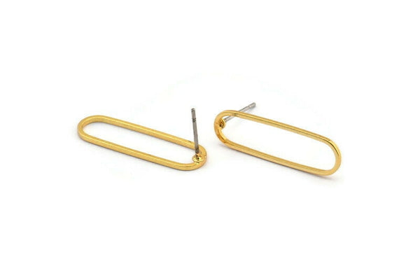 Gold Oval Earring, 6 Gold Plated Brass Oval Stud Earrings (25x7x0.80mm) BS 1732 A2046 H0442