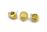 Brass Shell Earring, 2 Raw Brass Sea Shell Stud Earrings (18x16mm) N0940