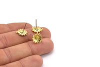 Brass Flower Earring, 8 Raw Brass Flower Stud Earrings With 1 Hole (11x13mm) N1203