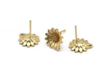 Gold Flower Earring, 4 Gold Plated Brass Flower Stud Earrings With 1 Hole (11x13mm) N1203