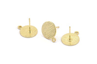 Gold Round Earring, 4 Textured Gold Plated Brass Round Earring Studs (15x12x0.80mm) M341 A1551 Q1090