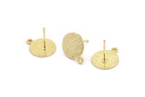 Gold Round Earring, 4 Textured Gold Plated Brass Round Earring Studs (15x12x0.80mm) M341 A1551 Q1090