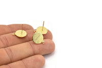 Gold Round Earring, 4 Textured Gold Plated Brass Round Earring Studs (15x12x0.80mm) M341 A1551 Q1090