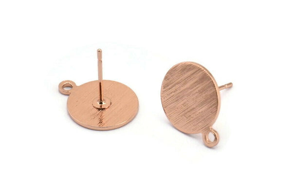 Rose Gold Round Earring, 4 Textured Rose Gold Plated Brass Round Earring Studs (15x12x0.80mm) M341 A1551 Q1090