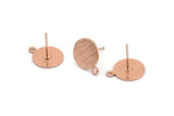 Rose Gold Round Earring, 4 Textured Rose Gold Plated Brass Round Earring Studs (15x12x0.80mm) M341 A1551 Q1090
