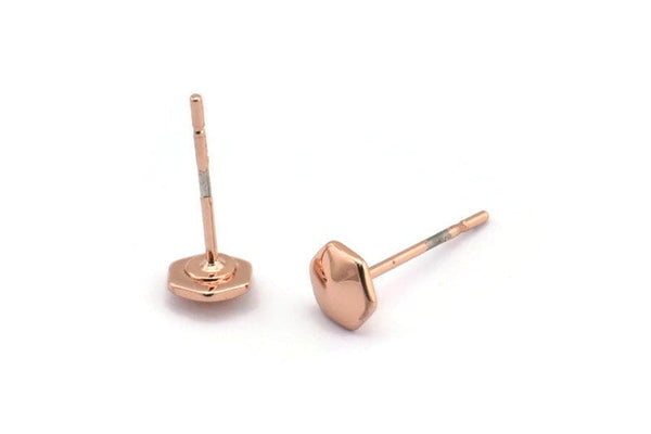 Rose Gold Hexagon Earring, 8 Rose Gold Plated Brass Hexagon Stud Earrings (5x1.5mm) D1430 A1379