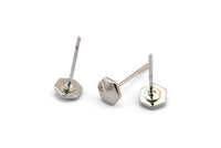 Silver Hexagon Earring, 8 Silver Tone Brass Hexagon Stud Earrings (5x1.5mm) D1430 A1379