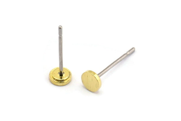 Brass Round Earring, 12 Textured Raw Brass Round Earring Studs (4x0.80mm) A1530