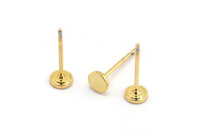 Gold Round Earring, 12 Textured Gold Plated Brass Round Earring Studs (4x0.80mm) A1530