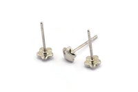 Silver Flower Earring, 10 Silver Tone Brass Flower Stud Earrings (5mm) D1408