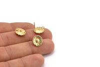 Gold Flower Earring, 4 Gold Plated Brass Flower Stud Earrings With 1 Loop (12mm) N1224 Q1099