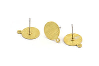 Brass Round Earring, 8 Textured Raw Brass Round Earring Studs (15x12x0.80mm) M341 A1551