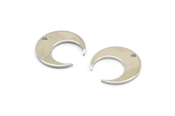 Silver Moon Charms, 24 Silver Tone Crescent Moon Charms With 1 Hole, Pendants, Earrings, Findings (14x13.5x5x0.8mm) BS 2364 H0593