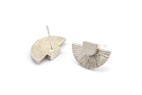 Silver Earring Posts, 2 925 Silver Semi Circle Stud Earrings (16x10mm) N0797