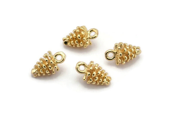 Altın Çam Kozalağı Tılsımı, 4 Altın Kaplama Pirinç Çam Kozalağı Tılsımı (7x12mm) BS 1804