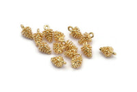 Altın Çam Kozalağı Tılsımı, 4 Altın Kaplama Pirinç Çam Kozalağı Tılsımı (7x12mm) BS 1804