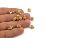 Altın Çam Kozalağı Tılsımı, 4 Altın Kaplama Pirinç Çam Kozalağı Tılsımı (7x12mm) BS 1804
