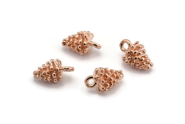 Rose Gold Pine Cone Charm, 4 Rose Gold Plated Brass Pine Cone Charms (7x12mm) BS 1804