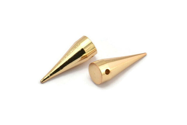 Gold Spike Pendant, 2 Gold Plated Brass Spike Tribal Pendants (20x7mm) A0763