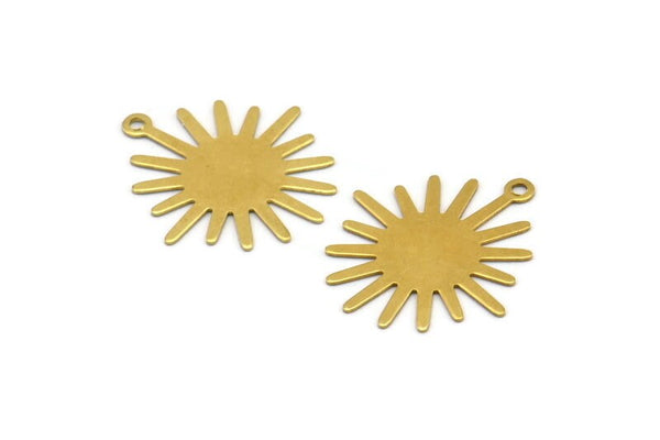 Brass Sun Charm, 50 Raw Brass Sunshine Charm Pendants With 1 Loop, Earrings (22x24mm) A1180