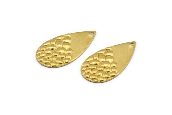 Brass Drop Charm, 24 Textured Raw Brass Drop Charms With 1 Hole, Earrings, Findings (25x13x1mm) D976