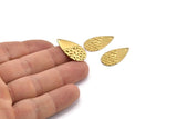 Brass Drop Charm, 24 Textured Raw Brass Drop Charms With 1 Hole, Earrings, Findings (25x13x1mm) D976