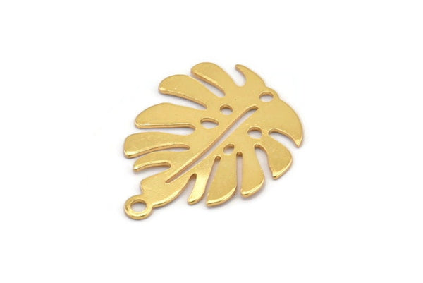 Gold Monstera Charm, 6 Gold Plated Brass Monstera Leaf Charms With 1 Loop, Pendants, Earrings, Findings (24x20x0.60mm) D1005 Q0874