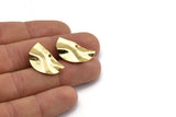 Semi Circle Charm, 4 Gold Plated Brass Wavy Half Moon Charms With 1 Hole, Earrings, Findings (25x14x0.60mm) D0674 Q1114