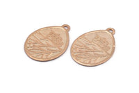 Rose Gold Owl Charm, 1 Rose Gold Lacquer Plated Brass Owl Textured Drop Shape Charms With 1 Loop, Blanks (38x28.5x0.8mm) E215