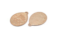 Rose Gold Owl Charm, 1 Rose Gold Lacquer Plated Brass Owl Textured Drop Shape Charms With 1 Loop, Blanks (38x28.5x0.8mm) E215