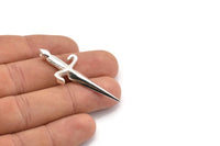 Knight&#39;s Sword Pendant, 925 Silver Brass Sword Charms (50x19mm) N0225