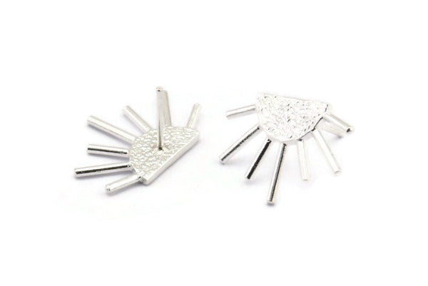 Silver Sun Earring, 2 925 Silver  Sunshine Stud Earrings (21x15mm) P025