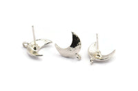 Silver Moon Earring, 4 925 Silver Moon Stud Earrings With 1 Loop (14x15mm) BS 2439