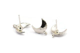 Silver Moon Earring, 4 925 Silver Moon Stud Earrings With 1 Loop (14x15mm) BS 2439