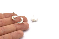 Silver Moon Earring, 4 925 Silver Moon Stud Earrings With 1 Loop (14x15mm) BS 2439