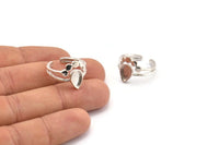 Silver Ring Setting, 925 Silver Drop Rings With 1 Stone Setting - Pad Size 9x6mm V047 V077