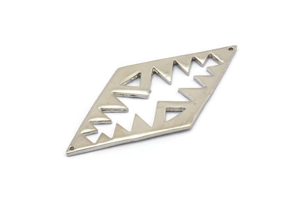 Silver Tribal Pendant, 2 Silver Tone Brass Hammered Diamond Textured Pendants With 2 Holes, Charms, Connectors (51x25x1.2mm) U070 H0034