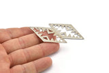 Silver Tribal Pendant, 2 Silver Tone Brass Hammered Diamond Textured Pendants With 2 Holes, Charms, Connectors (51x25x1.2mm) U070 H0034