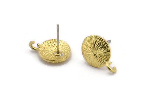 Brass Earring Posts, Raw Brass Round Earring Stud, Earring Charms With 1 Loop (10mm) N0794