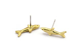 Brass Shark Charm, 6 Raw Brass Fish Stud Earrings (19x10mm) N0894 A1252