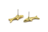 Brass Shark Charm, 6 Raw Brass Fish Stud Earrings (19x10mm) N0894 A1252