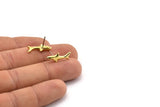 Brass Shark Charm, 6 Raw Brass Fish Stud Earrings (19x10mm) N0894 A1252