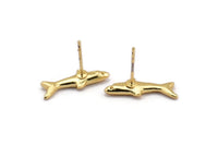 Gold Shark Charm, 4 Gold Plated Brass Fish Stud Earrings (19x10mm) N0894 A1252