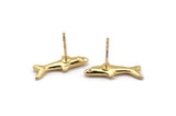 Gold Shark Charm, 4 Gold Plated Brass Fish Stud Earrings (19x10mm) N0894 A1252